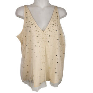 LOFT Women’s Embellished Double V Neck Tank Top Small Ecru Cloud Beige Relaxed